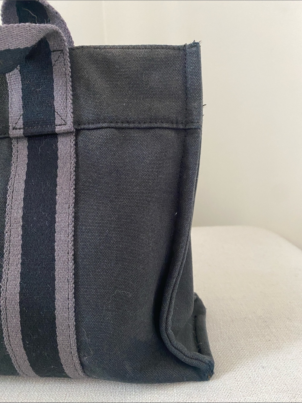 Authentic Hermès Fourre-Tout Tote Cotton Canvas | Washed Black + Grey - Picture 3 of 13